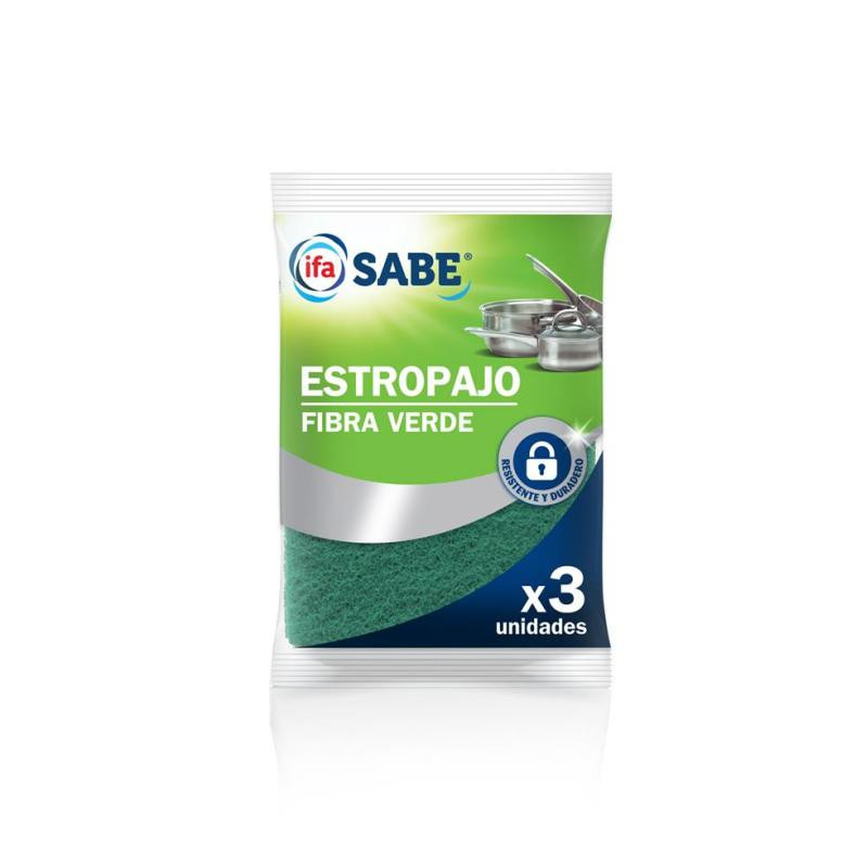 ESTROPAJO FIBRA VERDE SABE 3UDS