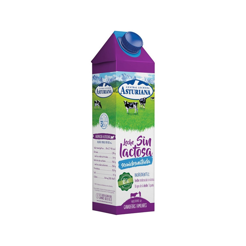 LECHE SEMIDESNATADA SIN LACTOSA ASTURIANA 1L